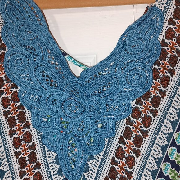 One World 100% Viscose Flowy Lace Accent Summer Dress-Open Back-Size 2x-3X - Picture 3 of 15